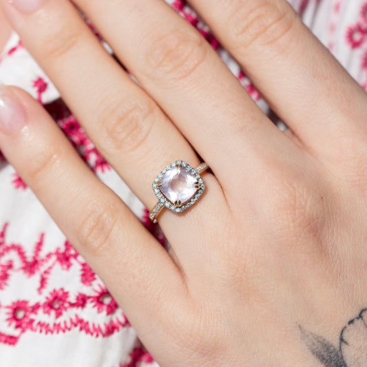 Bloom Diamantring i Gult Gull - 0.20ct tw/si Diamanter - 2.40ct Rosekvarts - 14kt Gull (585)