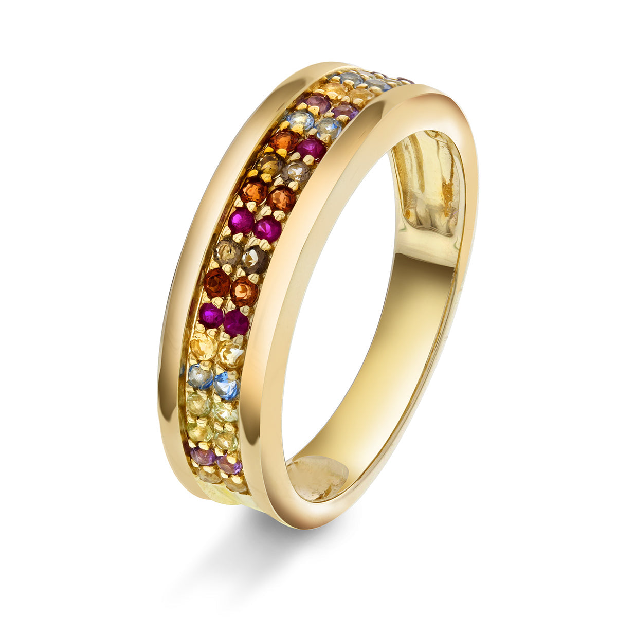 Ring i Gult Gull (585), 0.50ct Flerfarget Edelstener