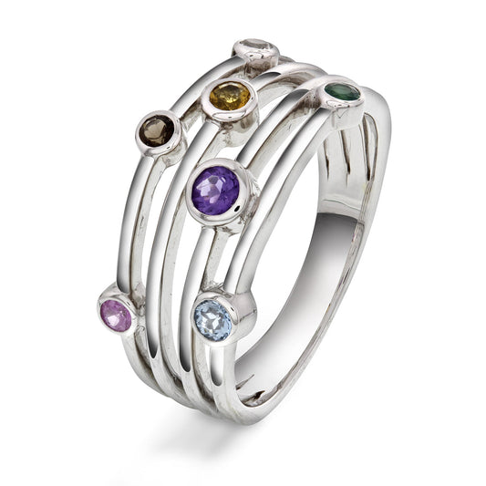 Ring i Gult/Hvitt Gull (585), 0.35 Flerfarget Edelstener