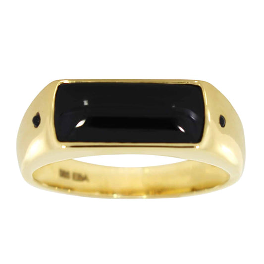 Gullring med svart agat og diamanter 0,03ct BD