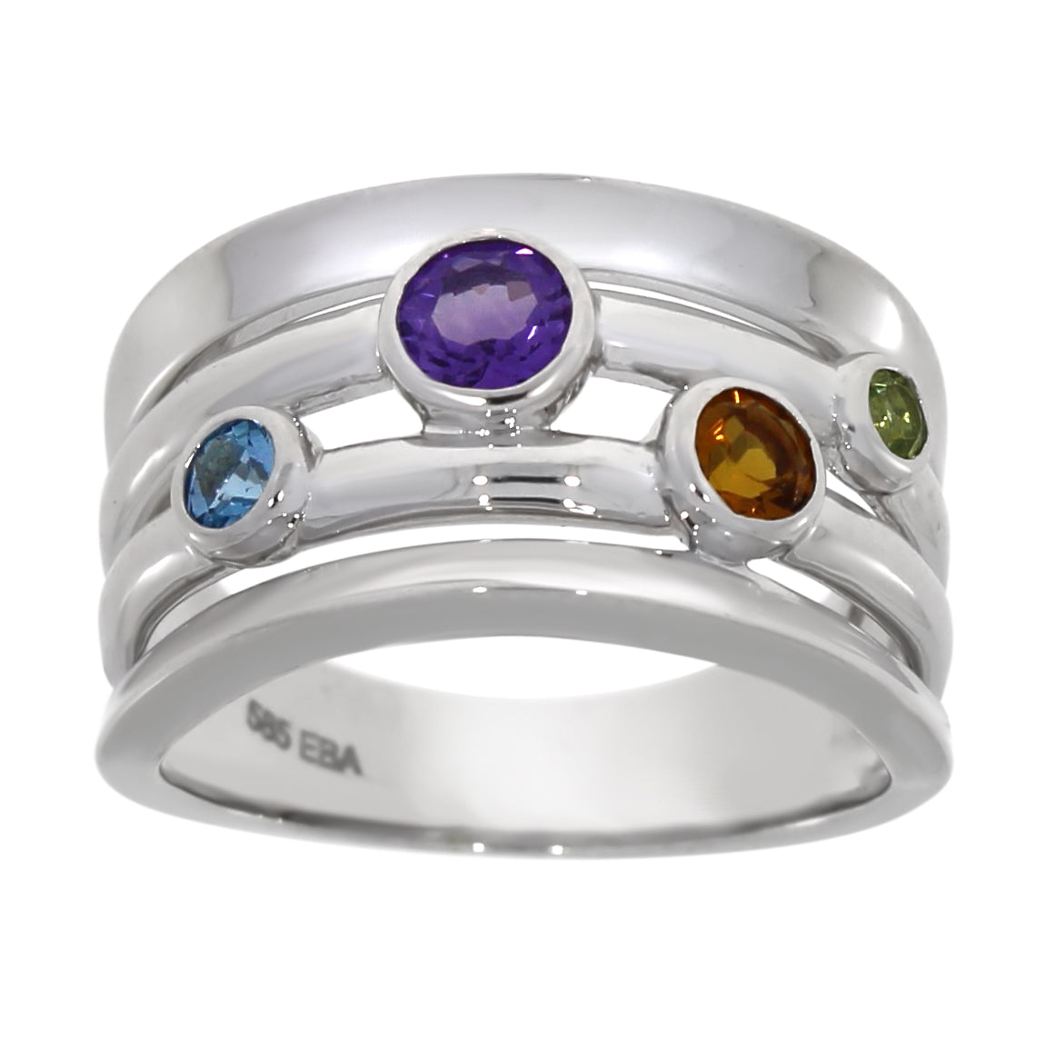 Ring i Gult/Hvitt Gull (585) med Flerfarget Edelstener