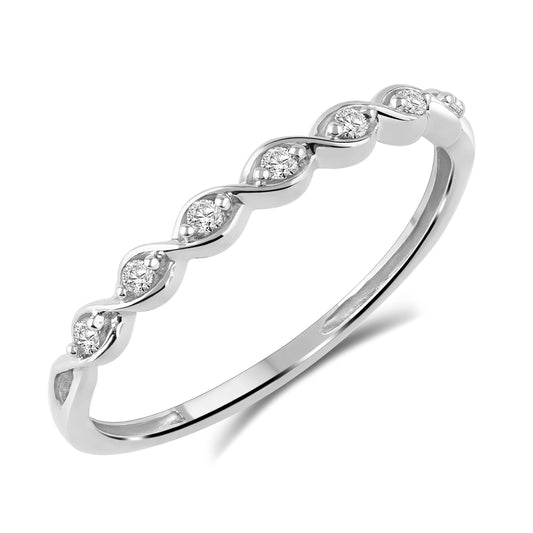 Tvinnet Diamantring i Hvitt/Gult Gull, 0.10CT TWSI