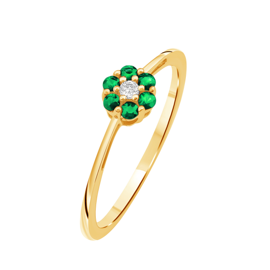 Diamantring i Hvitt/Gult Gull 0.03 tw/si og 0.18ct smaragd