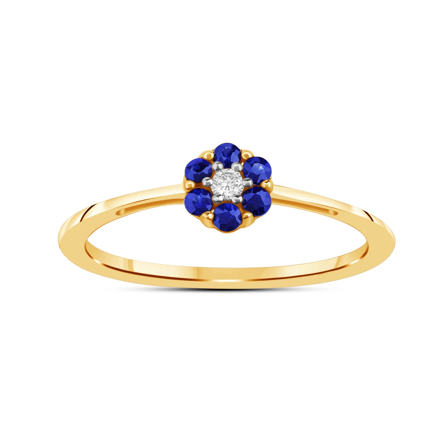 Diamantring i Hvitt/Gult Gull 0.03 tw/si og 0.18ct safir