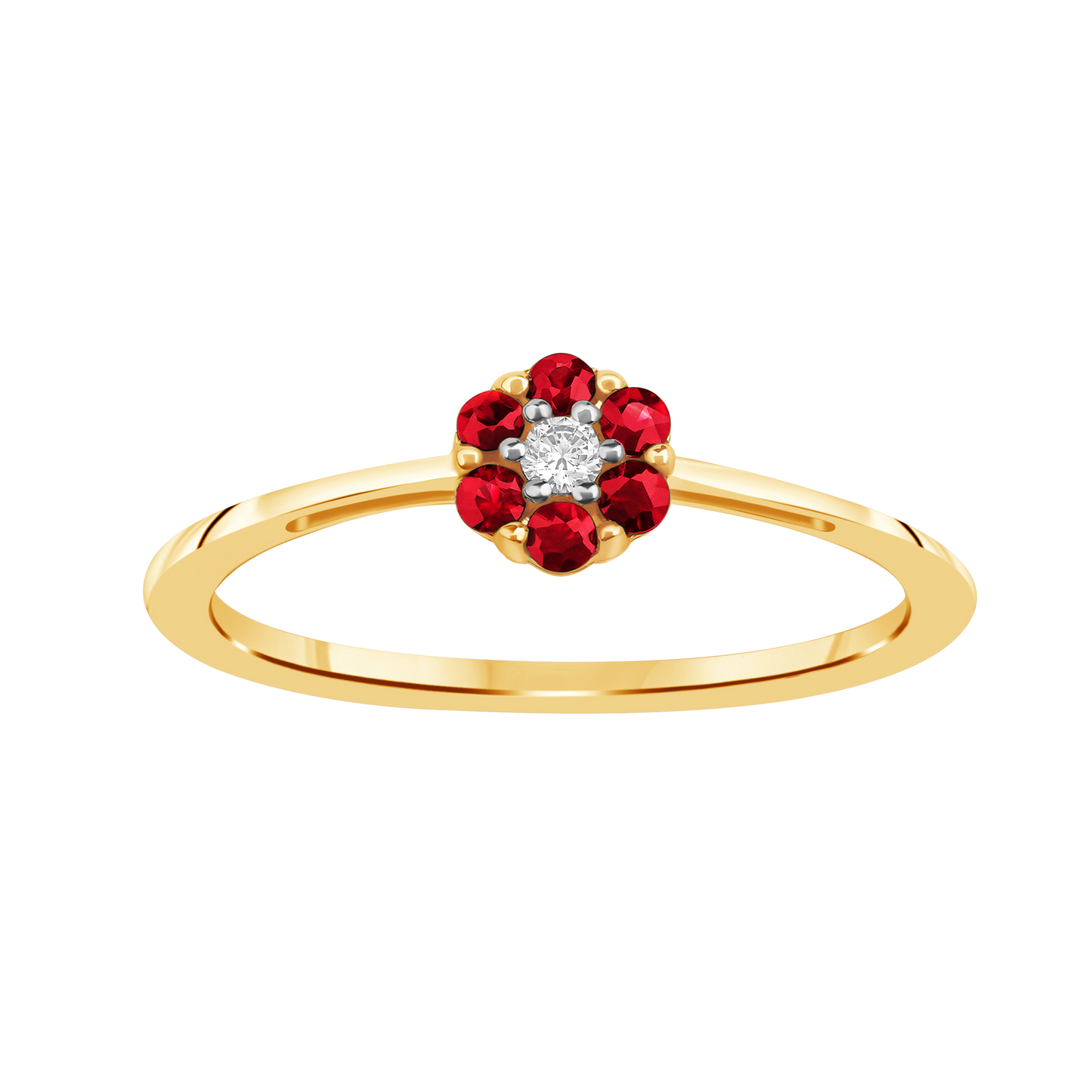 Diamantring i Hvitt/Gult Gull 0.03 tw/si og 0.18ct rubin