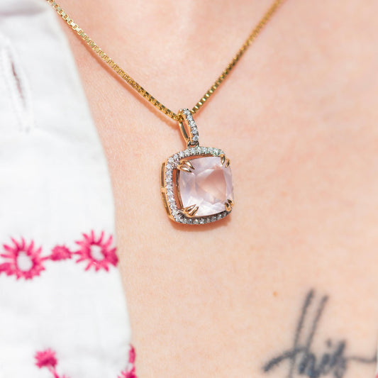 Bloom Diamantanheng i Gult Gull - 0.20ct tw/si Diamanter - 4.10ct Rosekvarts - 14kt Gull (585)