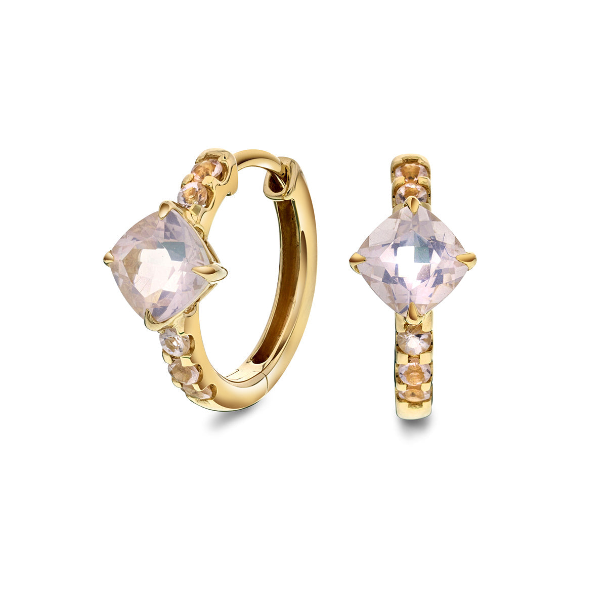 Ørepynt i Gult Gull(585), 1.30ct Rosekvarts