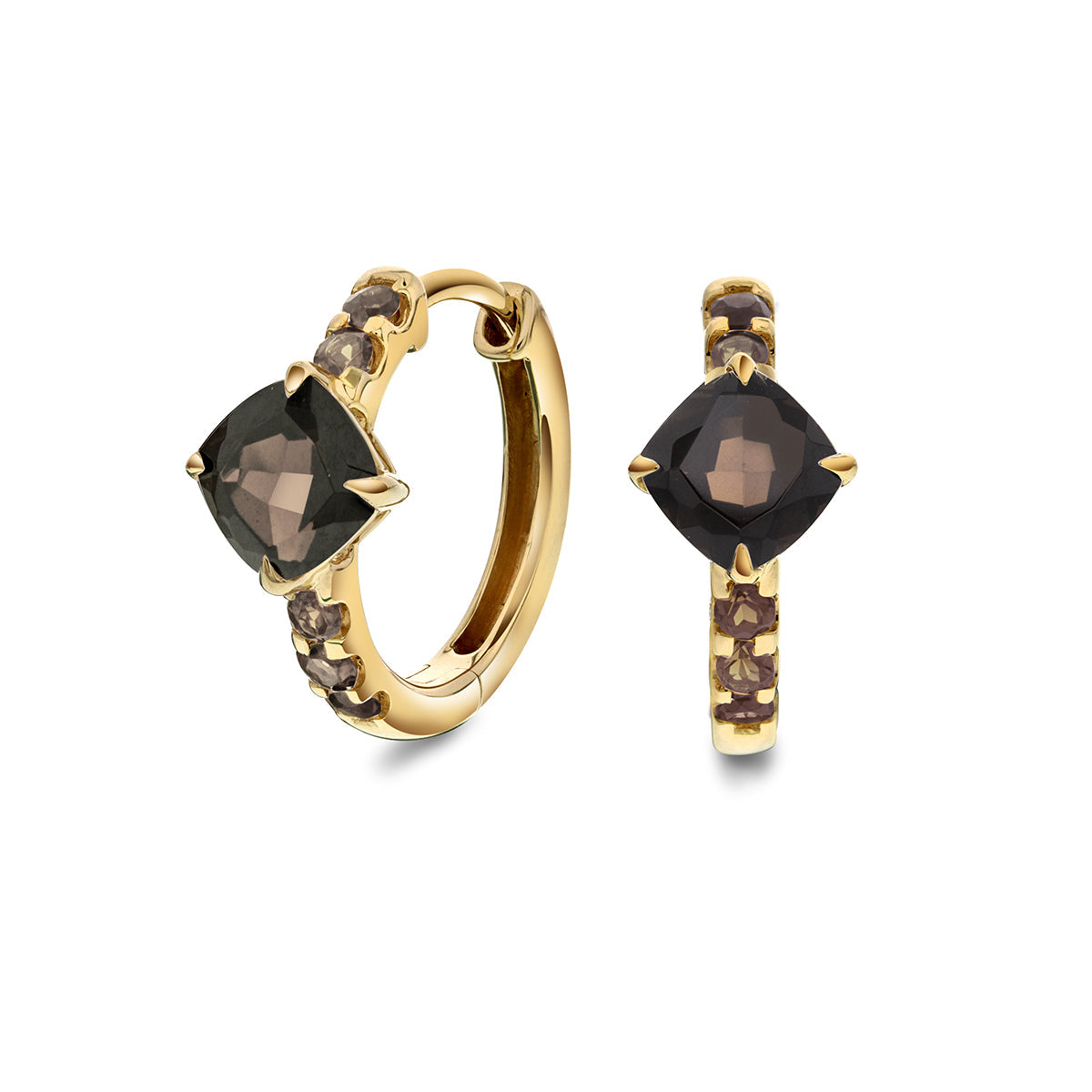 Ørepynt i Gult Gull(585), 1.30ct Røykkvarts