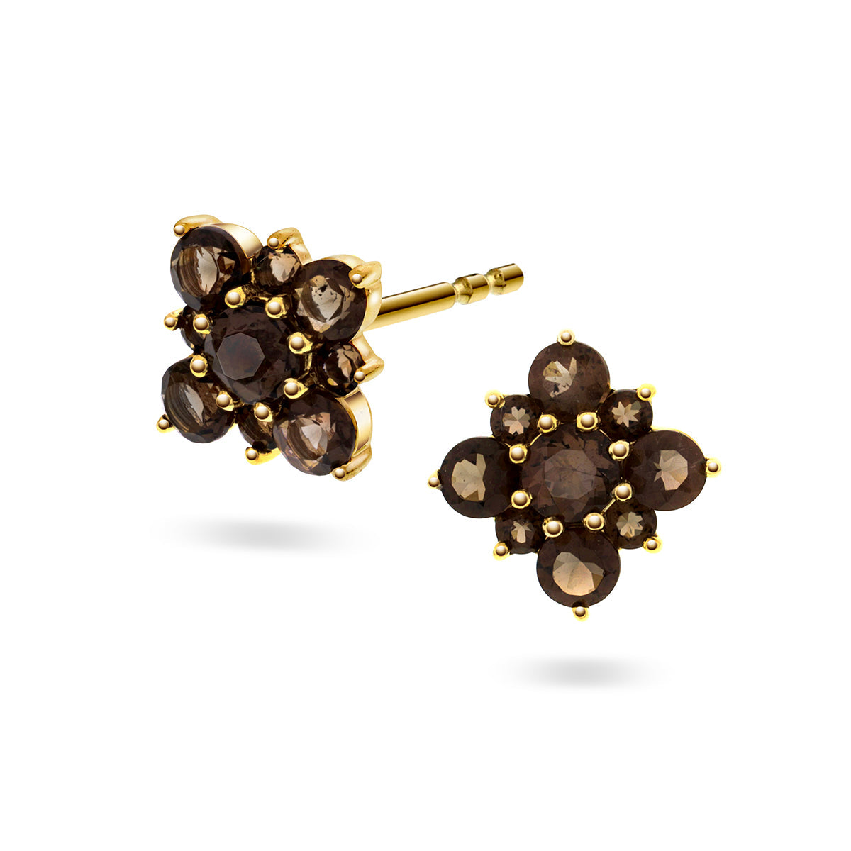 Ørepynt i Gult Gull(585), 1.00 Røykkvarts