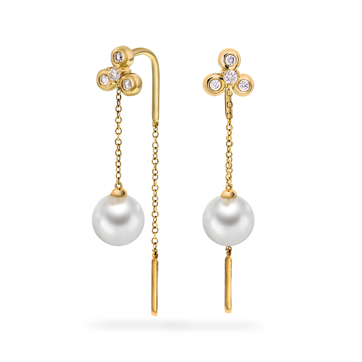 Ørepynt i Gult Gull Med 0.13ct TW/SI Diamanter og Perler