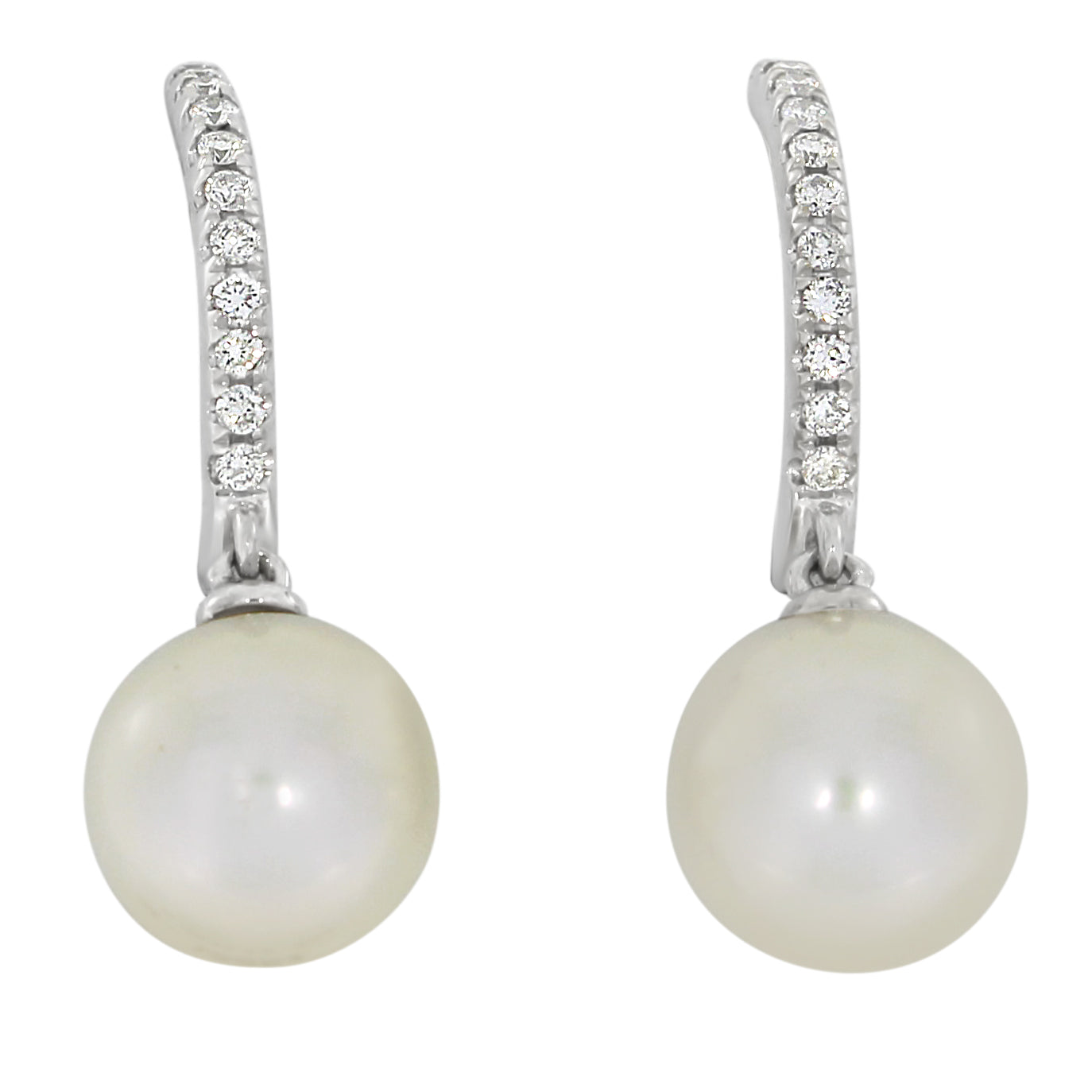 Diamantørepynt i 14kt Hvitt Gull,, 0.25ct TW/SI Diamanter og 9.5mm Perle