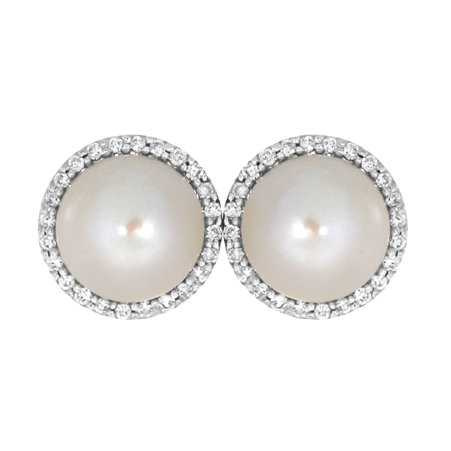 Diamantørepynt i 14kt Hvitt/Gult Gull,, 0.20ct TW/SI Diamanter og 8mm Perle