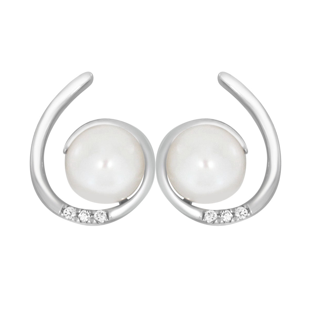 Diamantørepynt i 14kt Hvitt/Gult Gull,, 0.06ct TW/SI Diamanter og 8mm Perle