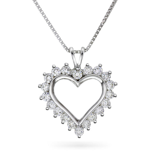 Halssmykke hjerte med diamanter i hvitt gull 0,25ct-1.50ct