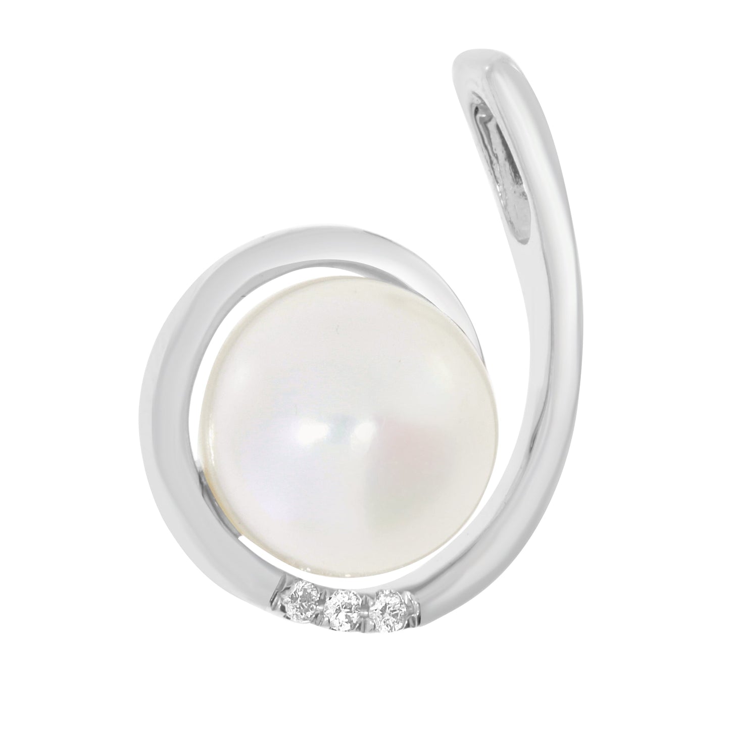 Halssmykke i 14kt Gult/Hvitt Gull (585), 0.03ct TW/SI Diamant og 10mm Perle