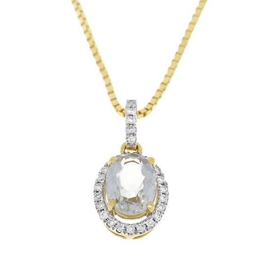 Diamantanheng i Hvitt/Gult Gull(585) med Hvit Topas og 0.20ct TW/SI Diamanter