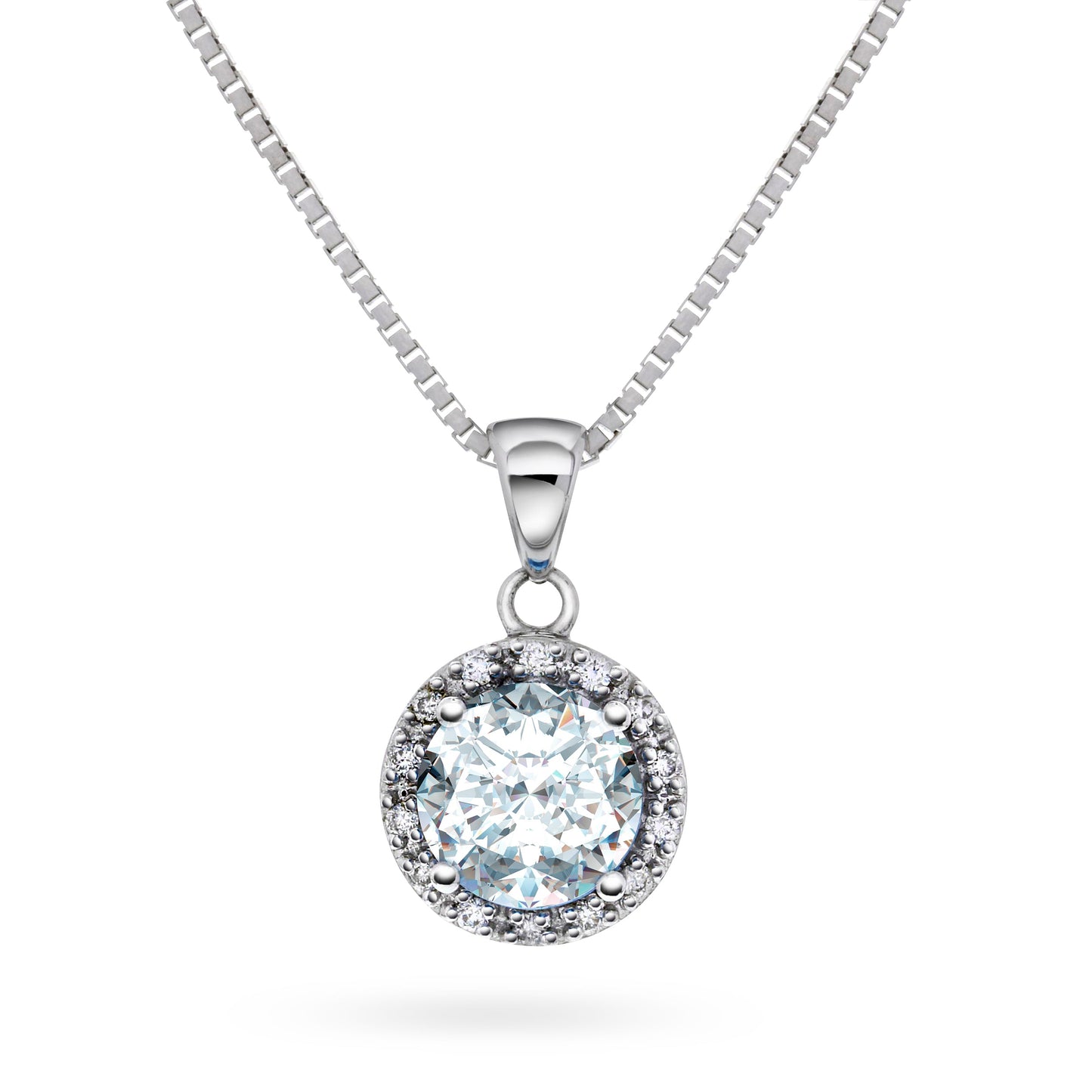 Diamantanheng I Hvitt Gull (585) Med 0.15ct TW/SI Diamanter og 1.80ct Aquamarine