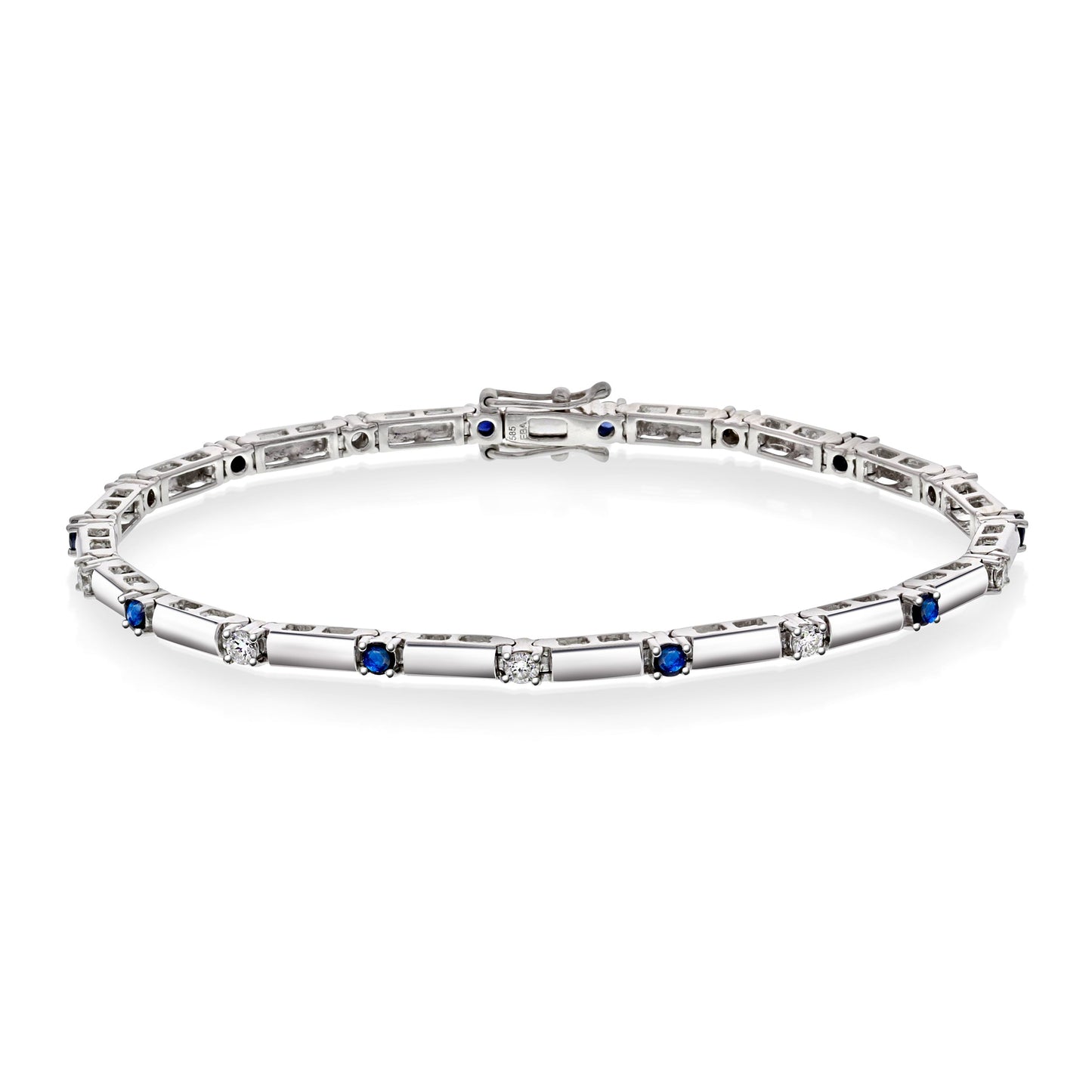 Armbånd i Hvitt Gull (585), 0.45ct TW/SI Diamanter + 0.65ct Safir