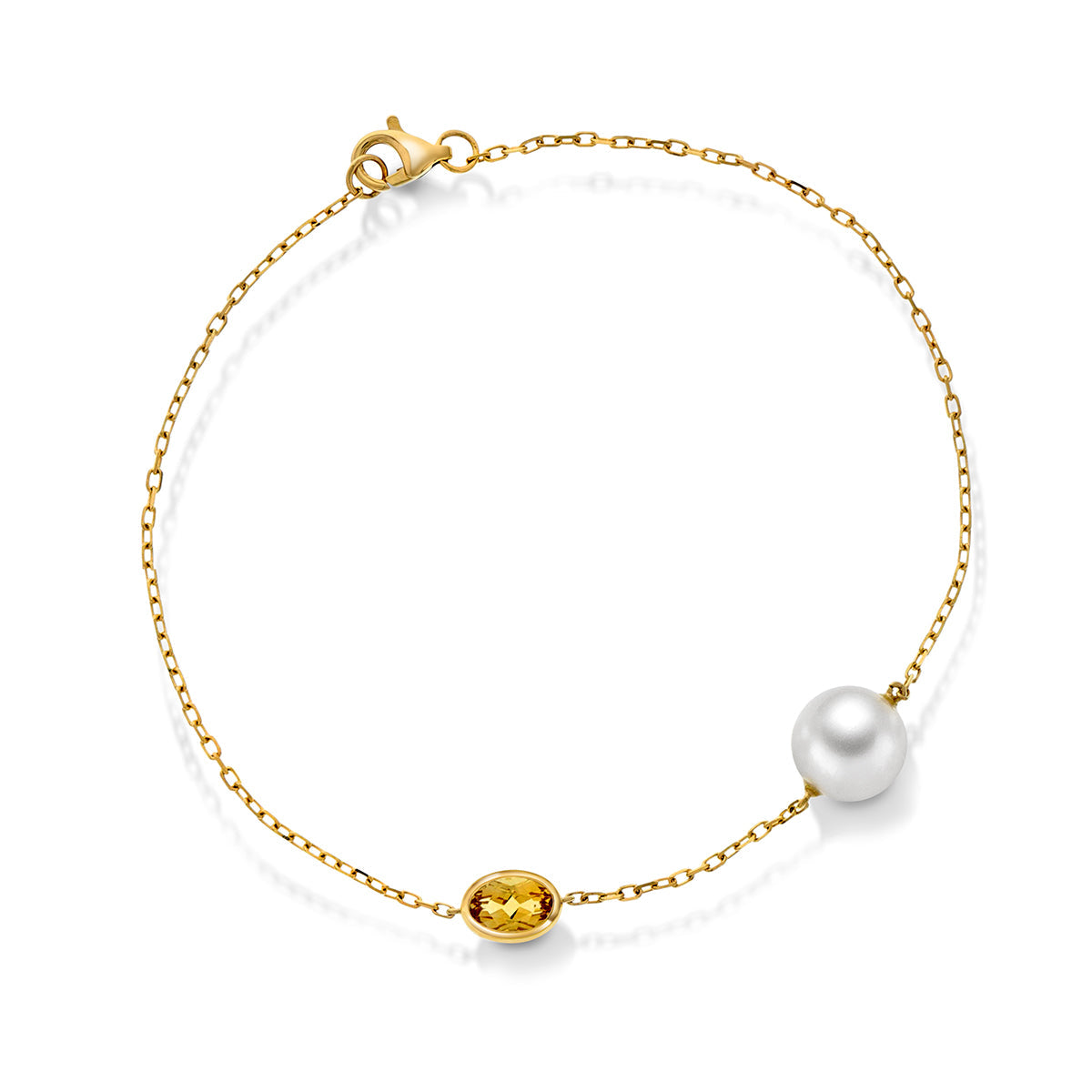 Perlearmbånd i Gult Gull(585), 0.55ct Citrin og 8mm Perle