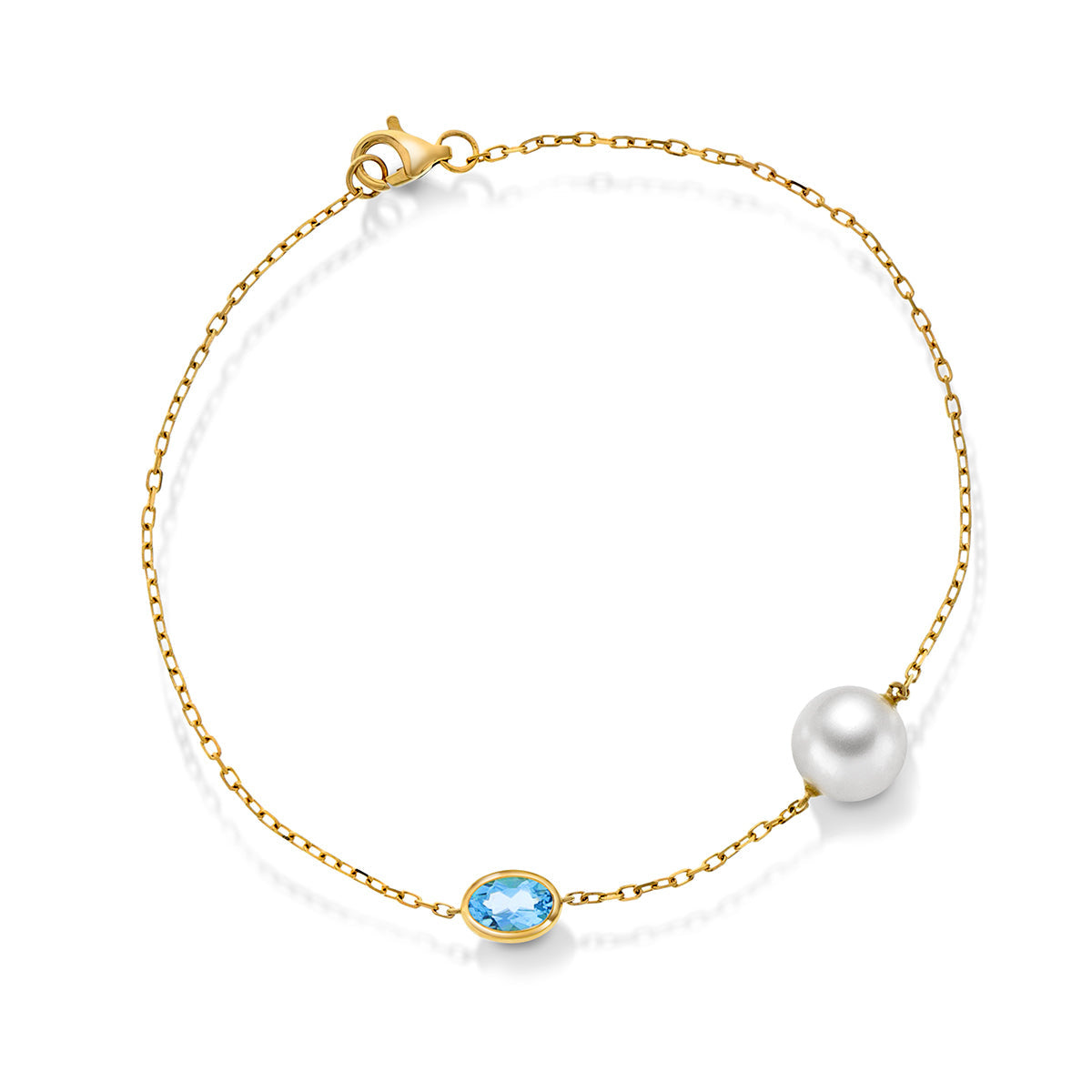Perlearmbånd i Gult Gull(585), 0.55ct Topas og 8mm Perle