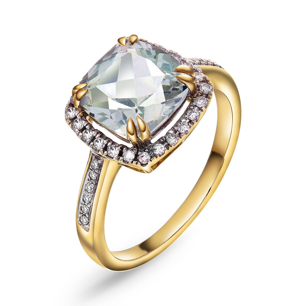 Bloom Diamantring i Gult Gull - 0.20ct tw/si Diamanter - 2.40ct Grønn Ametyst - 14kt Gull (585)