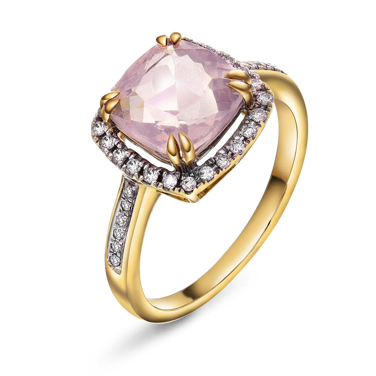 Bloom Diamantring i Gult Gull - 0.20ct tw/si Diamanter - 2.40ct Rosekvarts - 14kt Gull (585)