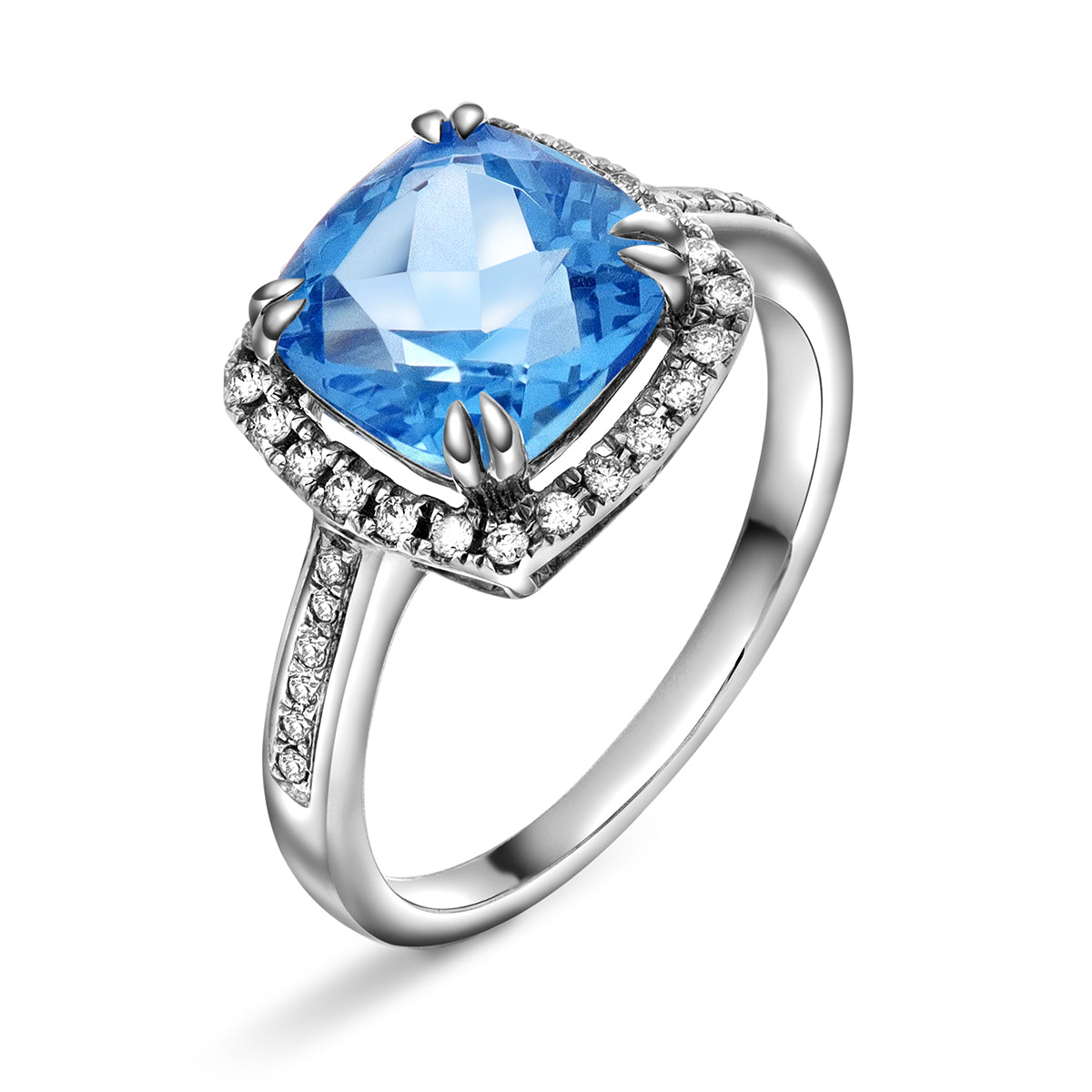 Bloom Diamantring i Hvitt Gull - 0.20ct tw/si Diamanter - 2.40ct Blå Topas - 14kt Gull (585)