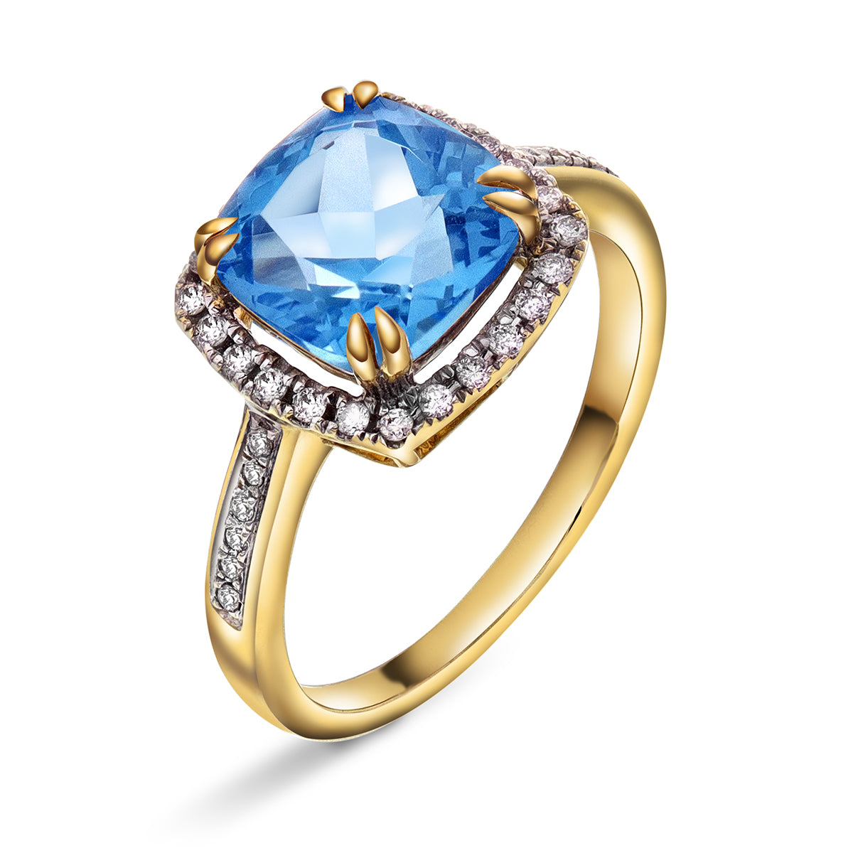 Bloom Diamantring i Gult Gull - 0.20ct tw/si Diamanter - 2.40ct Blå Topas - 14kt Gull (585)