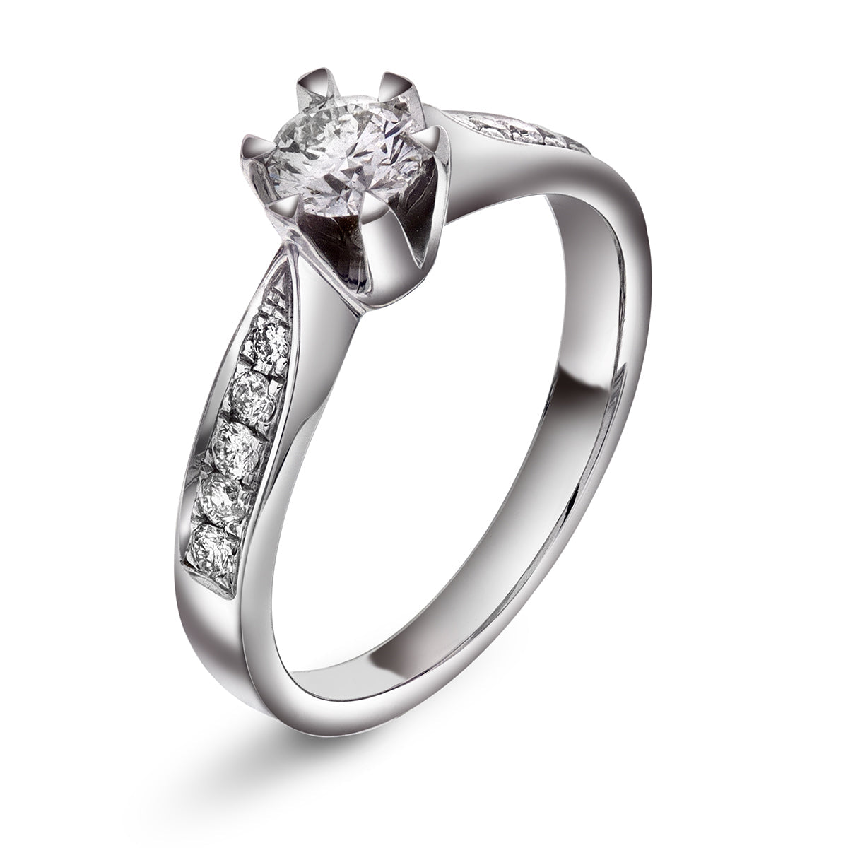 Diamantring i Hvitt Gull (585) med Tot. 0.70ct TW/SI Diamanter