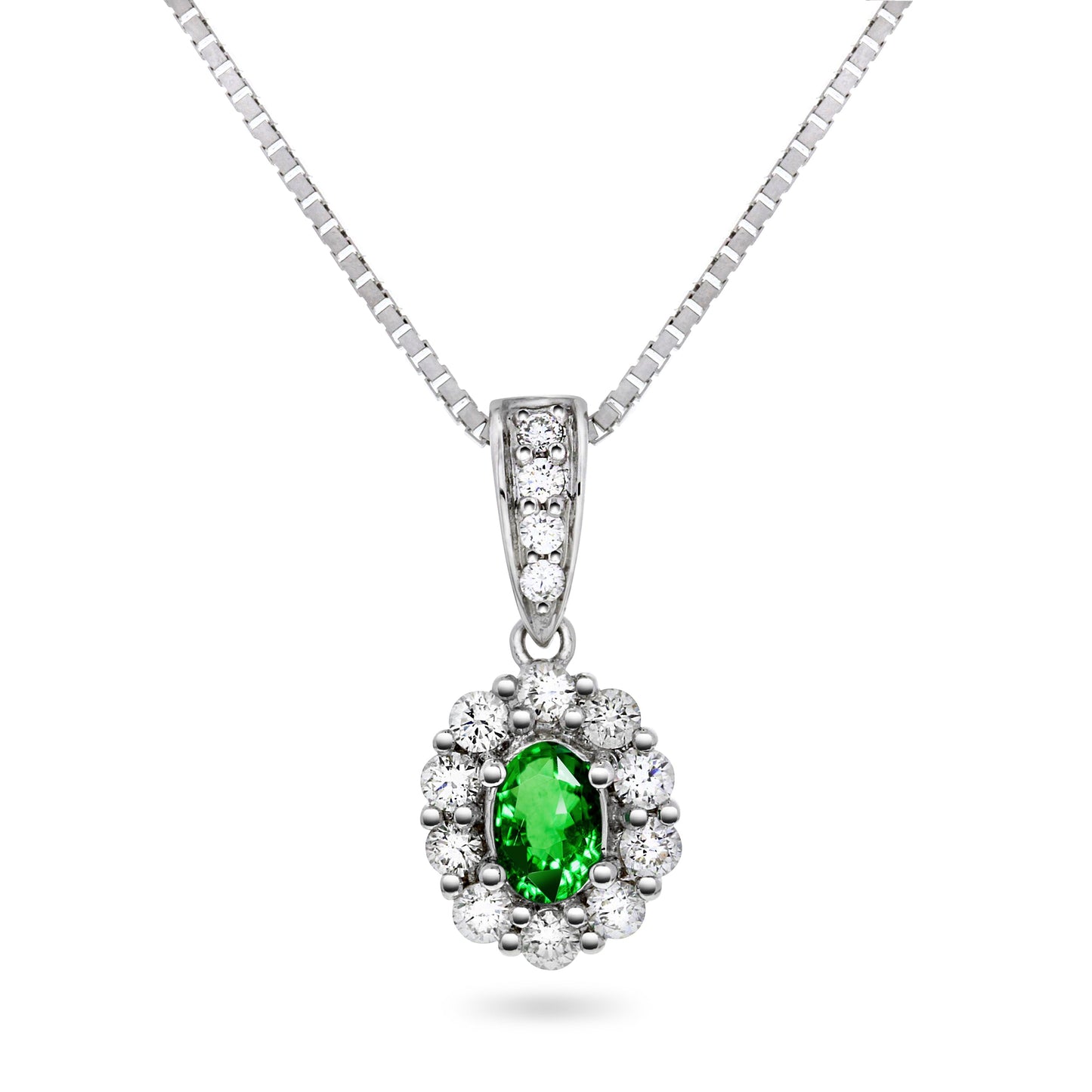 Diana Diamanthalssmykke I Hvitt Gull med Smaragd og 0.50ct TW/SI Diamanter