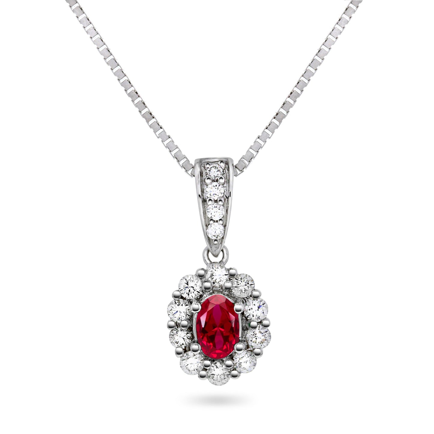 Diana Diamanthalssmykke I Hvitt Gull med Rubin og 0.50ct TW/SI Diamanter