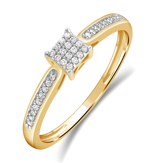 Diamantring firkantet, 0,15ct tw/si i hvitt/gult gull