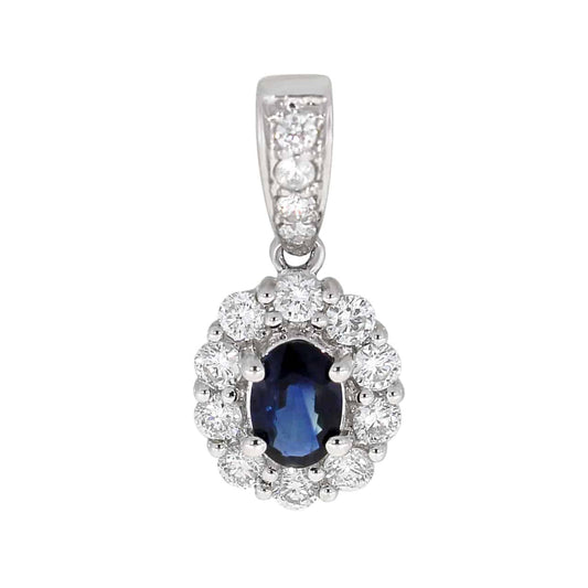 Diana Diamanthalssmykke med safir i hvitt gull, 0.50CT TWSI - Diamanthuset