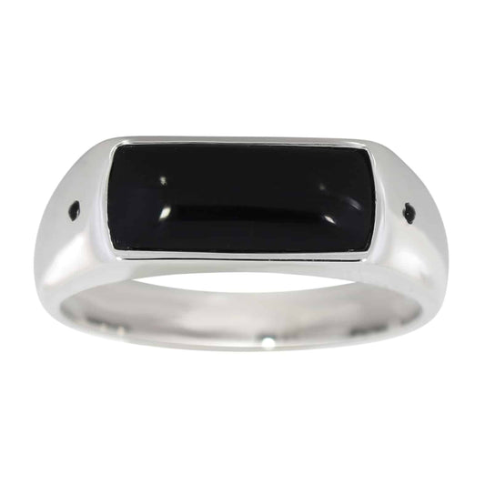 Gullring med svart agat og diamanter 0,03ct BD
