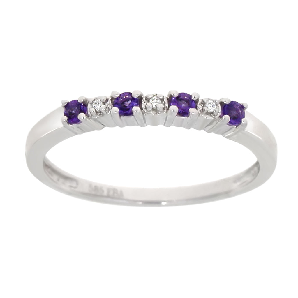 Ring i Hvitt Gull (585), 0.01ct TWSI Diamanter og Ametyst
