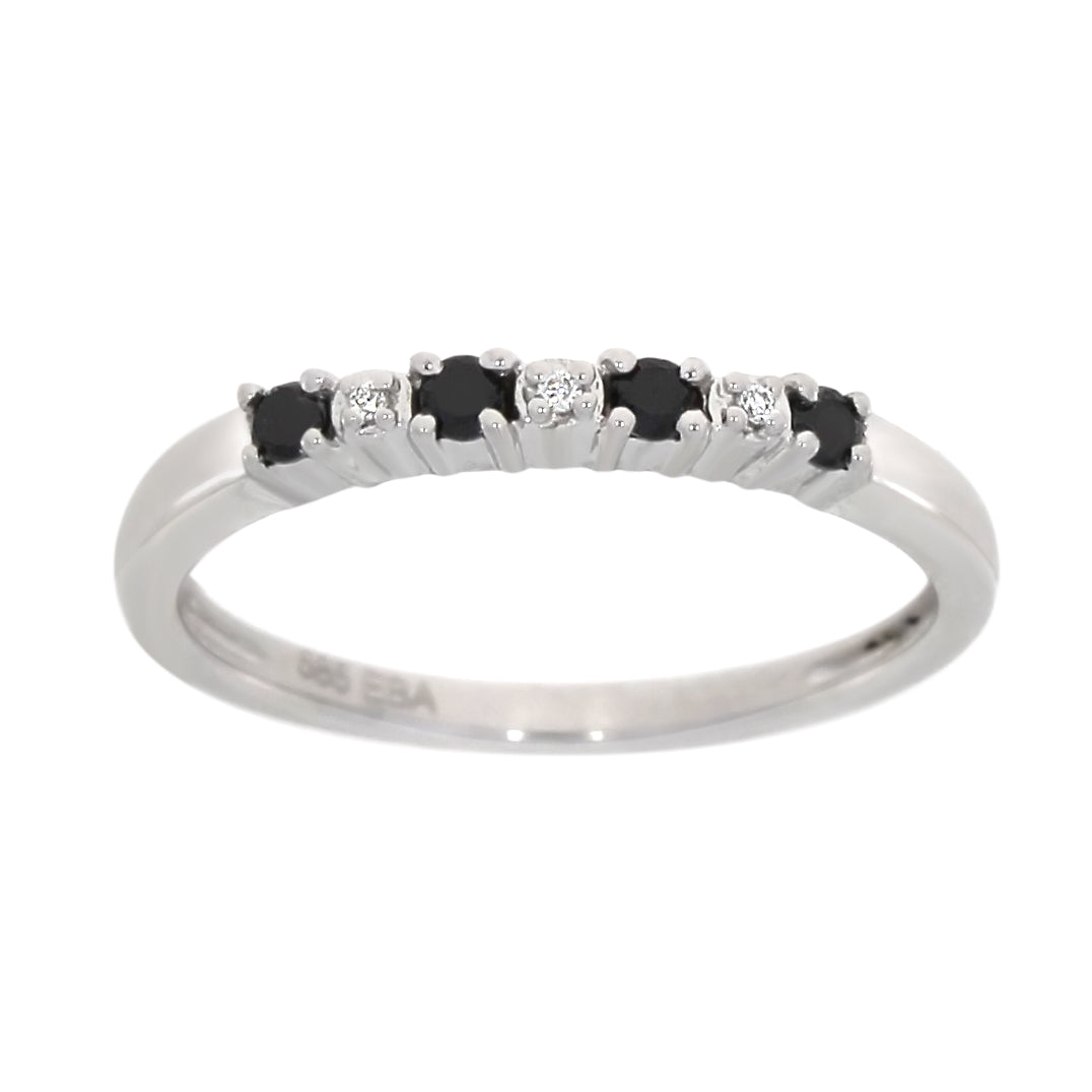 Ring i Hvitt Gull (585), 0.01ct TWSI Diamanter og Svarte Diamanter
