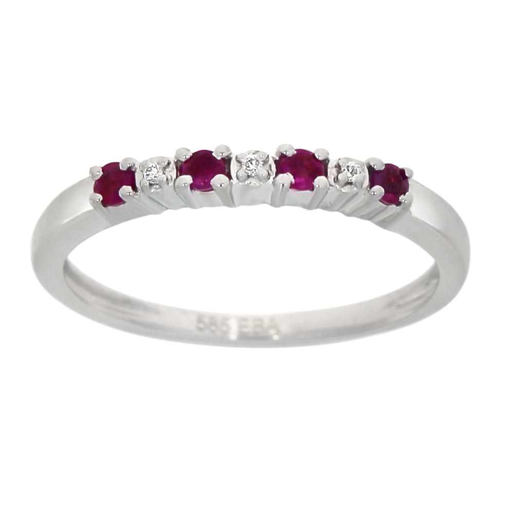 Ring i Hvitt Gull (585), 0.01ct TWSI Diamanter og Rubiner
