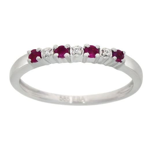 Ring i Hvitt Gull (585), 0.01ct TWSI Diamanter og Rubiner