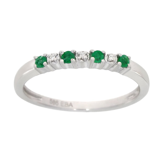 Ring i Hvitt Gull (585), 0.01ct TWSI Diamanter og Smaragder