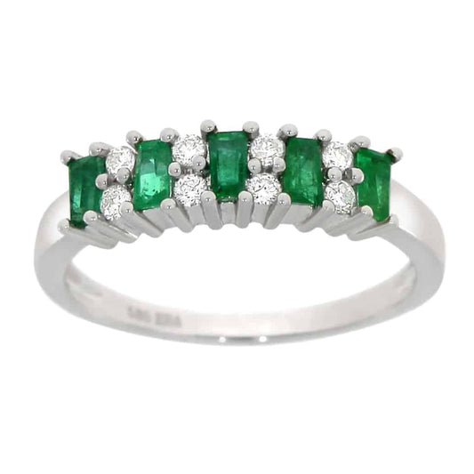 Diamantring med smaragd i hvitt gull, 0.21CT TWSI - Diamanthuset