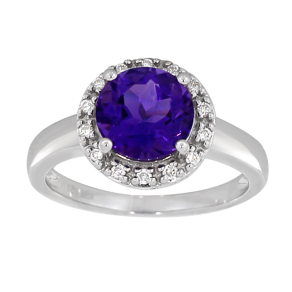 Diamantring hvitt/gult gull 0.15ct TW/SI Diamanter med Ametyst