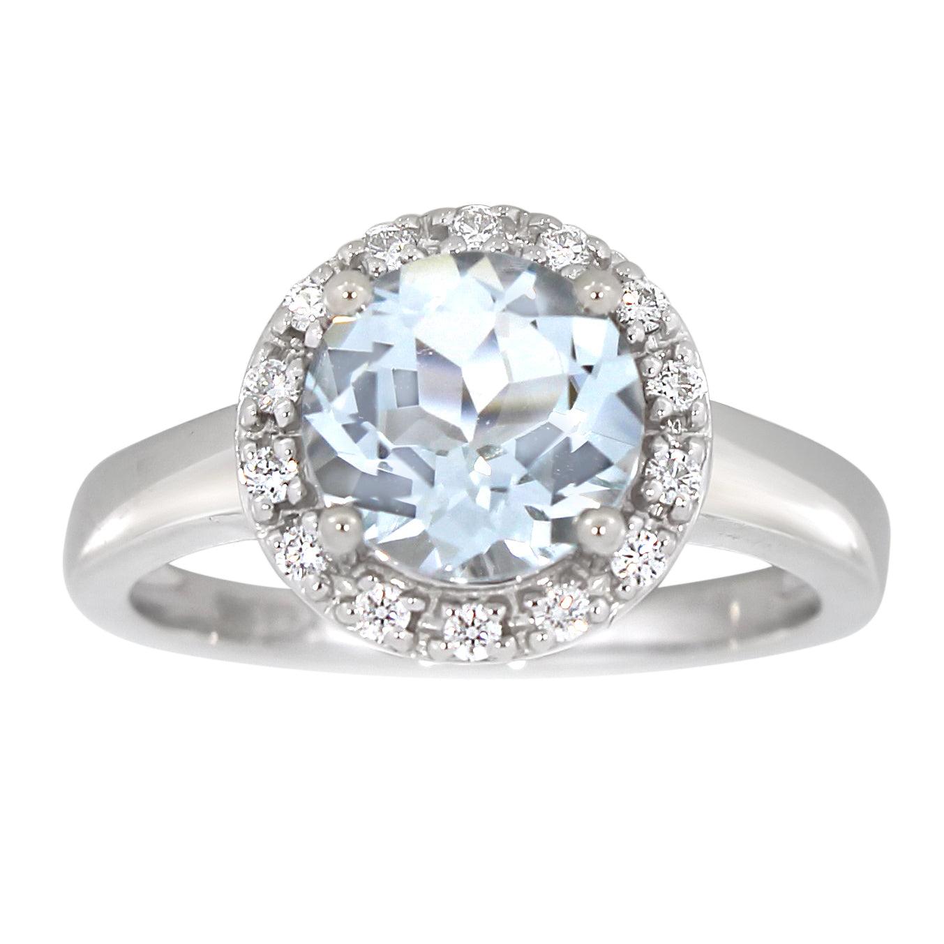 Diamantring hvitt/gult gull 0.15ct med Aquamarine