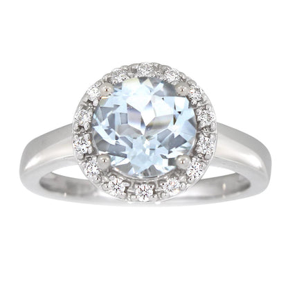 Diamantring hvitt/gult gull 0.15ct med Aquamarine