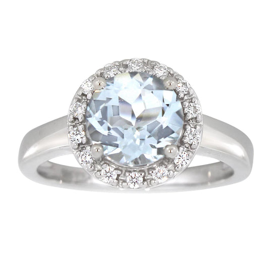 Diamantring hvitt/gult gull 0.15ct med Aquamarine