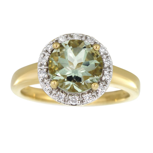 Diamantring hvitt/gult gull 0.15ct TW/SI Diamanter med Grønn Ametyst