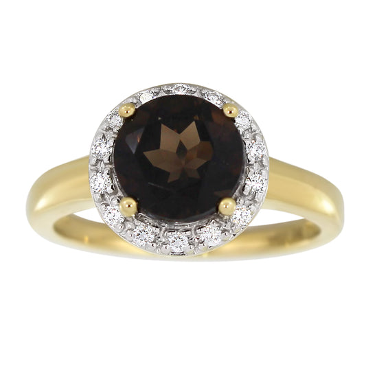 Diamantring i hvitt/gult gull 0.15ct TW/SI Diamanter med Røykkvarts