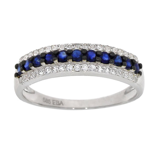 Ring i Hvitt Gull, 0.25ct Hvit Topas og 0.50ct Safirer