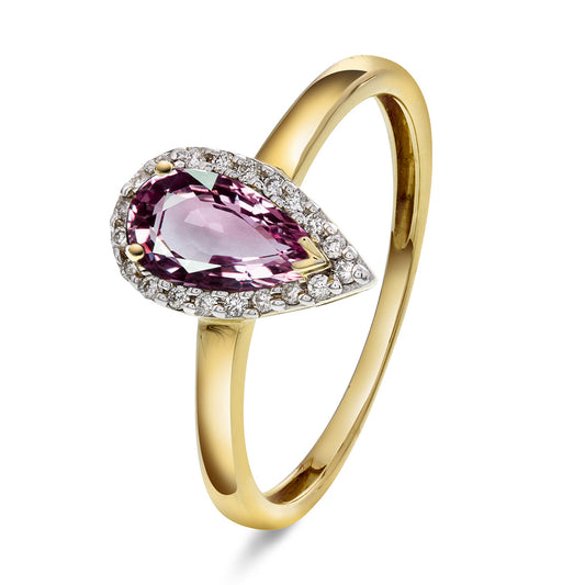 Diamantring Gult Gull med Ametyst og 0.12ct TW/SI Diamanter