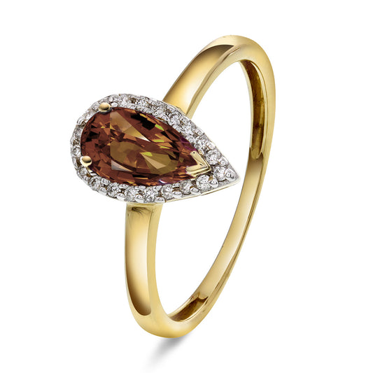 Diamantring Gult Gull med Røykkvarts og 0.12ct TW/SI Diamanter