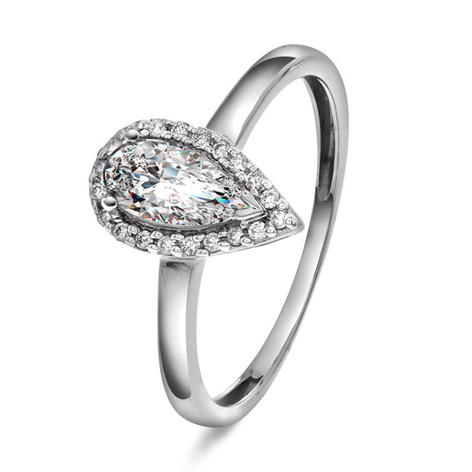 Diamantring Hvitt Gull med Hvit Topas og 0.12ct TW/SI Diamanter